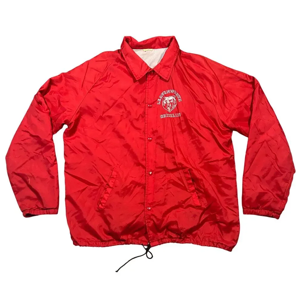 Vintage 80s Leavenworth Grizzlies Jacket Mens 2XL Red Satin Bomber